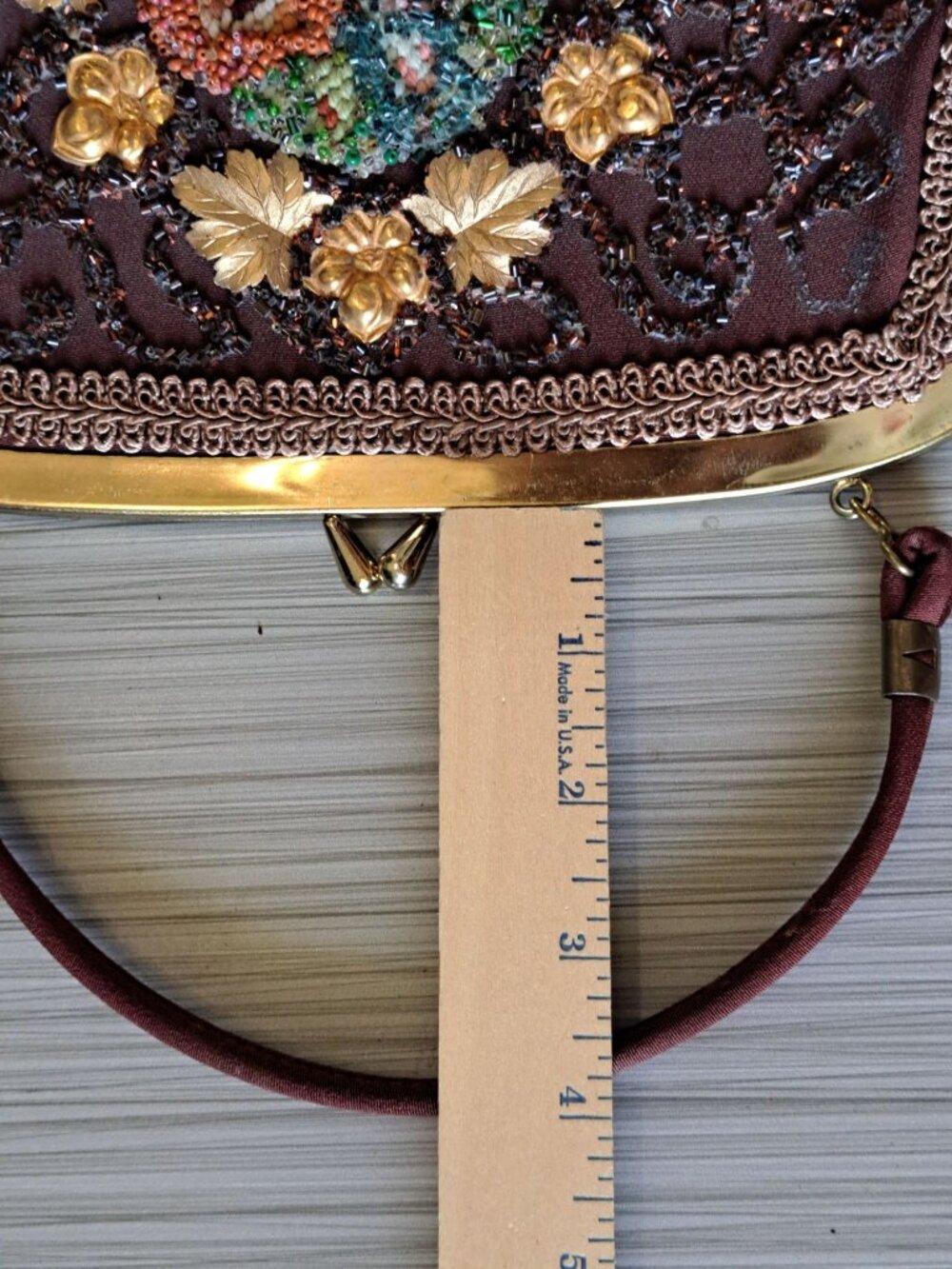 Vintage 50's Beaded Embroidered Handbag Purse Multicolor Floral Top Handle - Picture 12 of 12